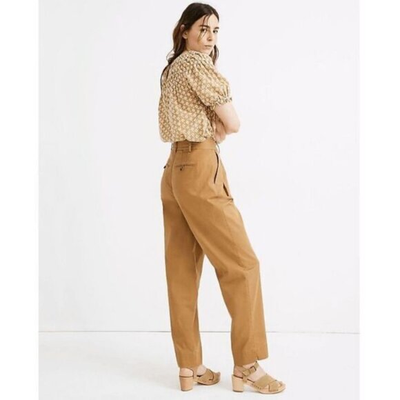 Madewell Camel Tan Cotton Pleated Taper Wide Leg High Waist Slouchy Pants Size 4 - Picture 3 of 12